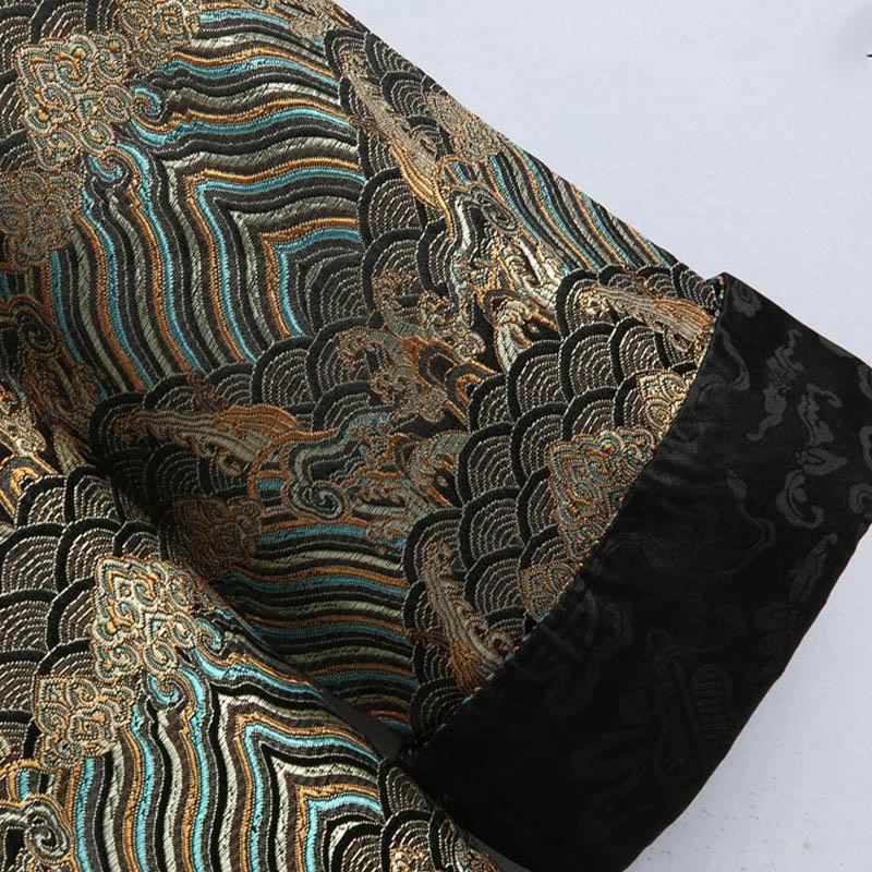 Buddha Stones Chinese New Year Jacquard Damask Seawater Pattern Frog-button Tang Suit Men's Jacket Shirt With Pockets - image 12