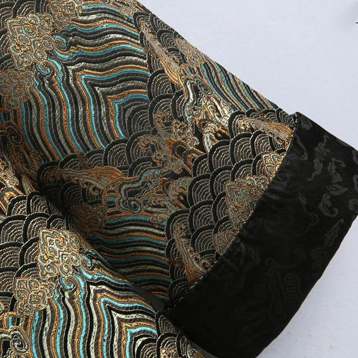 Buddha Stones Chinese New Year Jacquard Damask Seawater Pattern Frog-button Tang Suit Men's Jacket Shirt With Pockets - image 12
