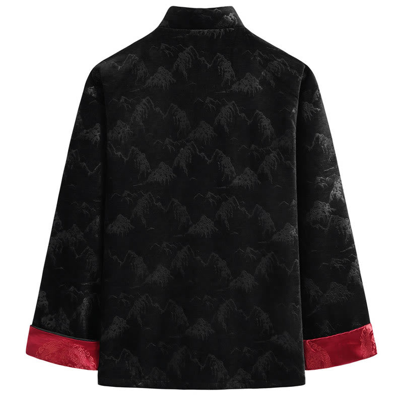 Buddha Stones Chinese New Year Landscape Print Handmade Frog-button Tang Suit Men's Jacket Shirt With Pockets - image 3