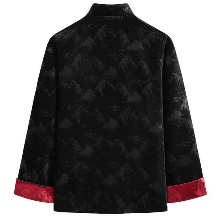 Buddha Stones Chinese New Year Landscape Print Handmade Frog-button Tang Suit Men's Jacket Shirt With Pockets - image 3