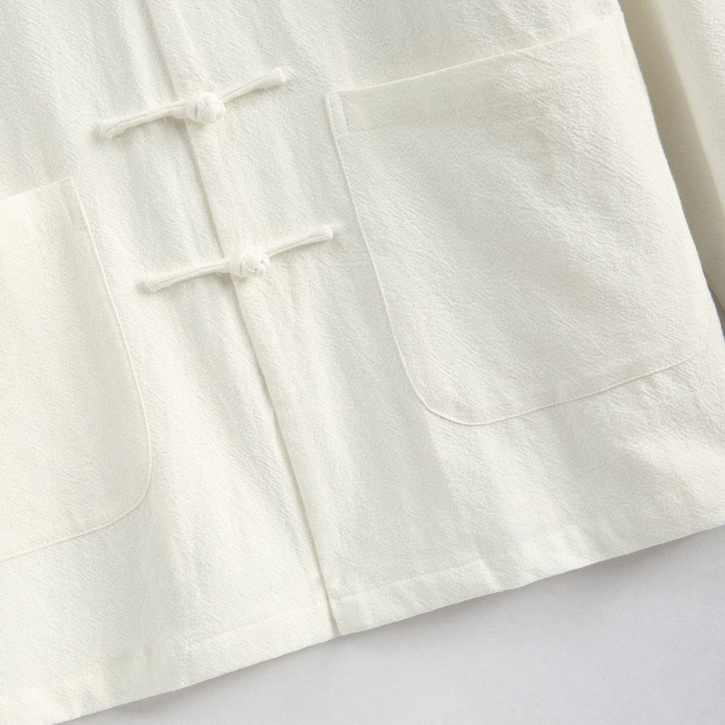 Buddha Stones Chinese New Year Crane Embroidery Tang Suit Hanfu Long Sleeve Top Pants Clothing  Cotton Linen Men's Set With Pockets - image 10