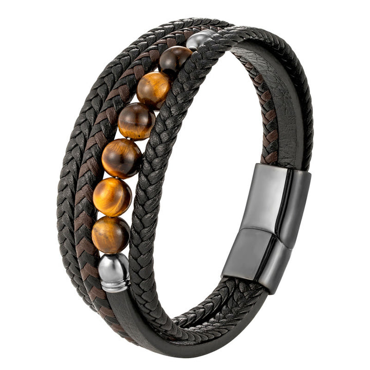 Buddha Stones Tiger Eye Stone Protection Leather Bracelet - image 10