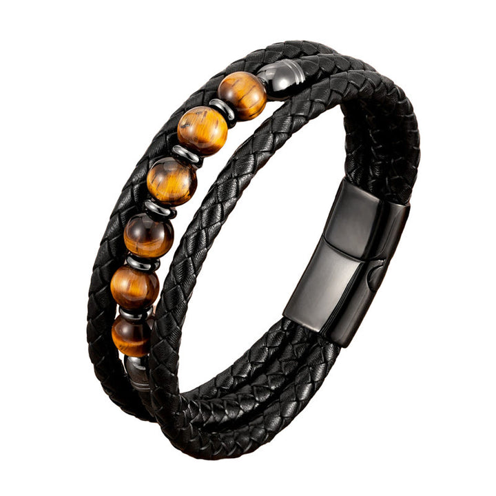 Buddha Stones Tiger Eye Lava Rock Hematite Black Onyx Bead Positive Leather Bracelet - image 16