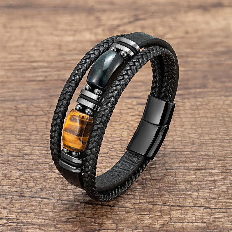 Buddha Stones Tiger Eye Stone Courage Willpower Multi-layer Leather Bracelet - Yellow-Black Tiger Eye - 18-22cm - image 7