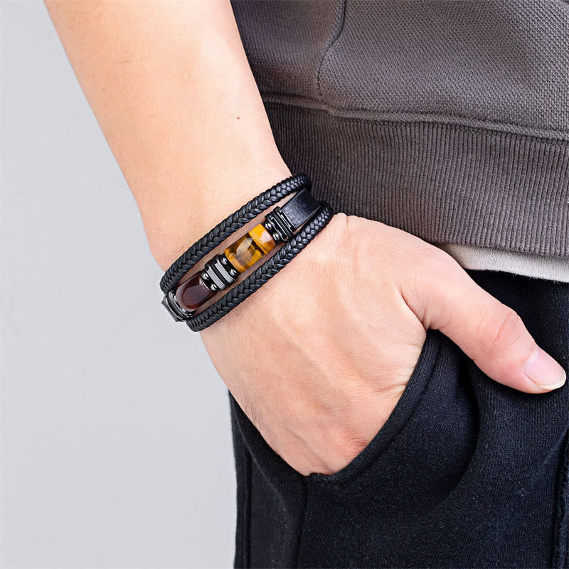 Buddha Stones Tiger Eye Stone Courage Willpower Multi-layer Leather Bracelet - image 9