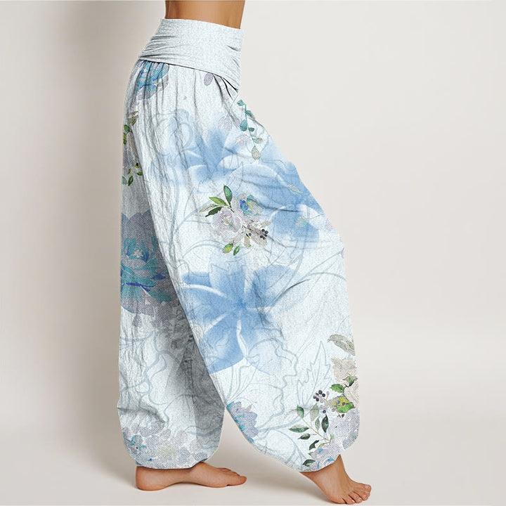 Buddha Stones Various Flowers Leaves Pattern Women's Elastic Waist Harem Pants