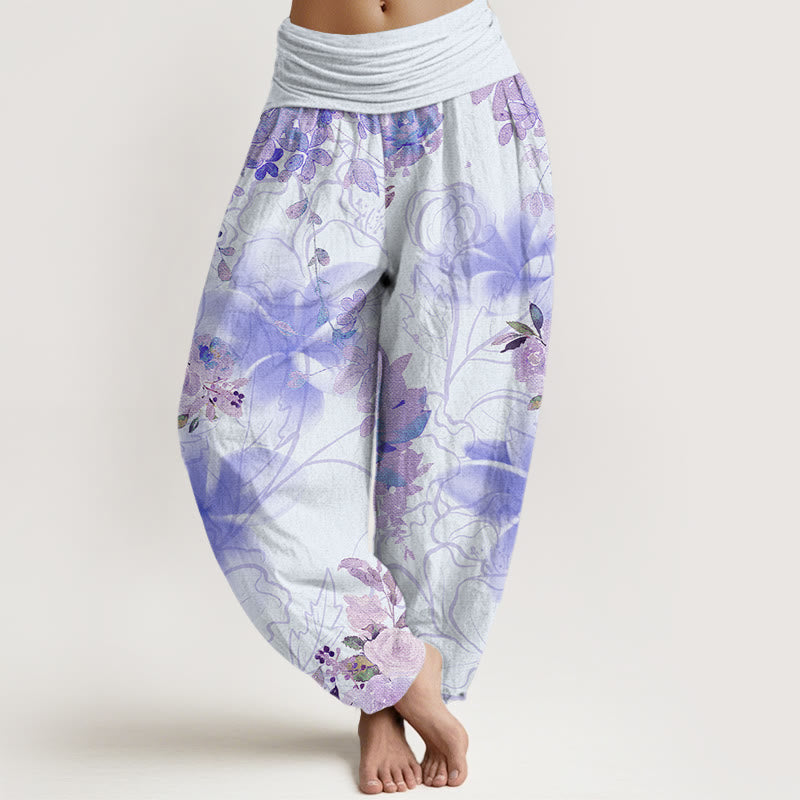 Buddha Stones Various Flowers Leaves Pattern Women's Elastic Waist Harem Pants