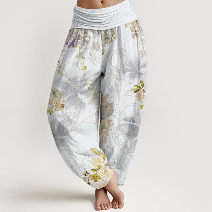 Buddha Stones Various Flowers Leaves Pattern Women's Elastic Waist Harem Pants