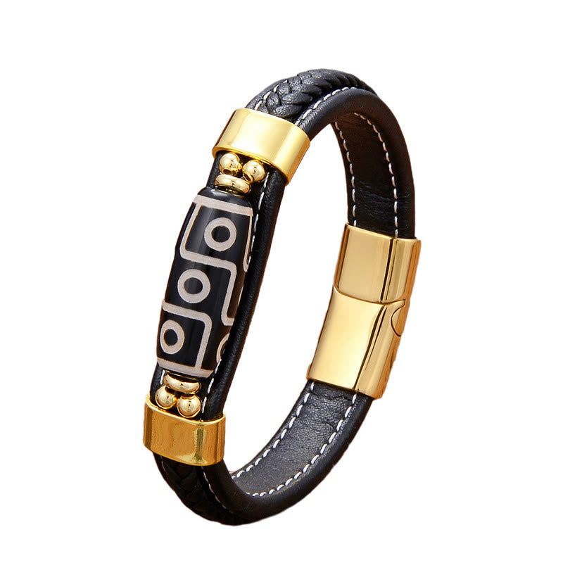Buddha Stones Tibetan Nine-Eye Dzi Bead Wealth Leather Buckle Bracelet - image 3