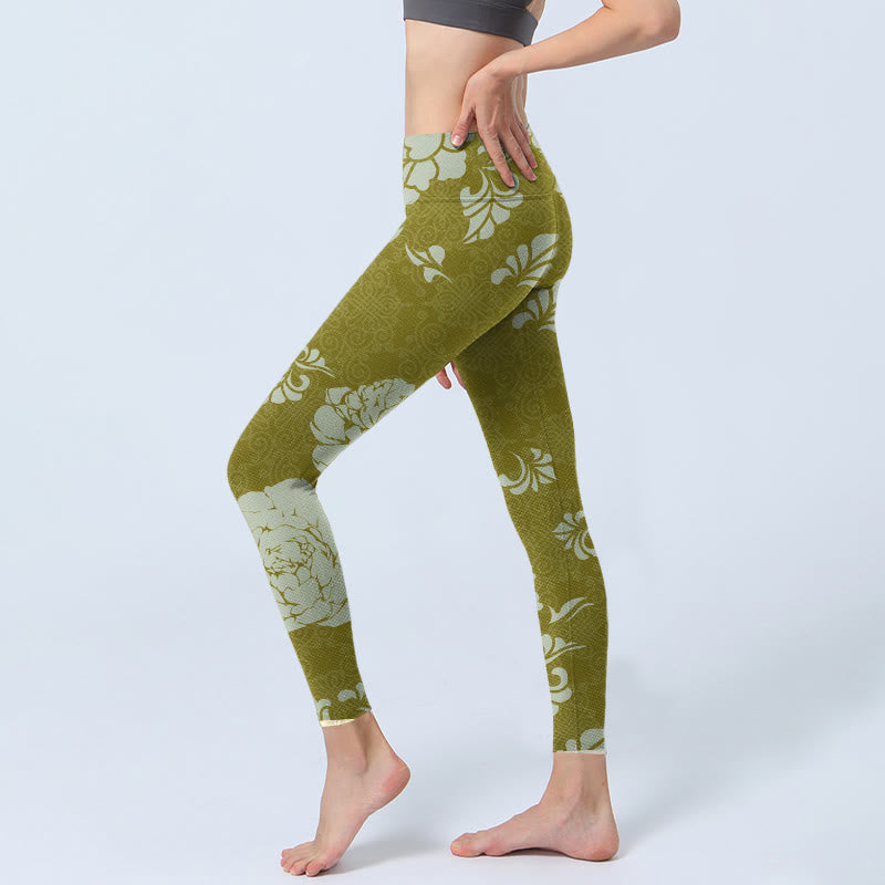 Buddha Stones Monochrome Flowers Print Gym Leggings Women's Yoga Pants - image 2
