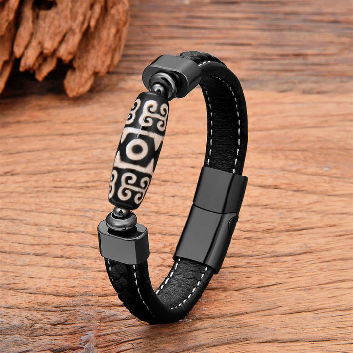 Buddha Stones Tibetan Dzi Bead Protection Blessings Leather Bracelet