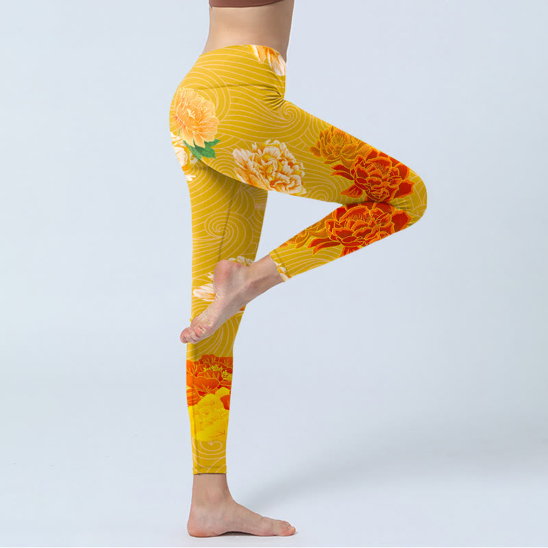 Buddha Stones Vibrant Rose Flowers Print Gym Leggings Women's Yoga Pants