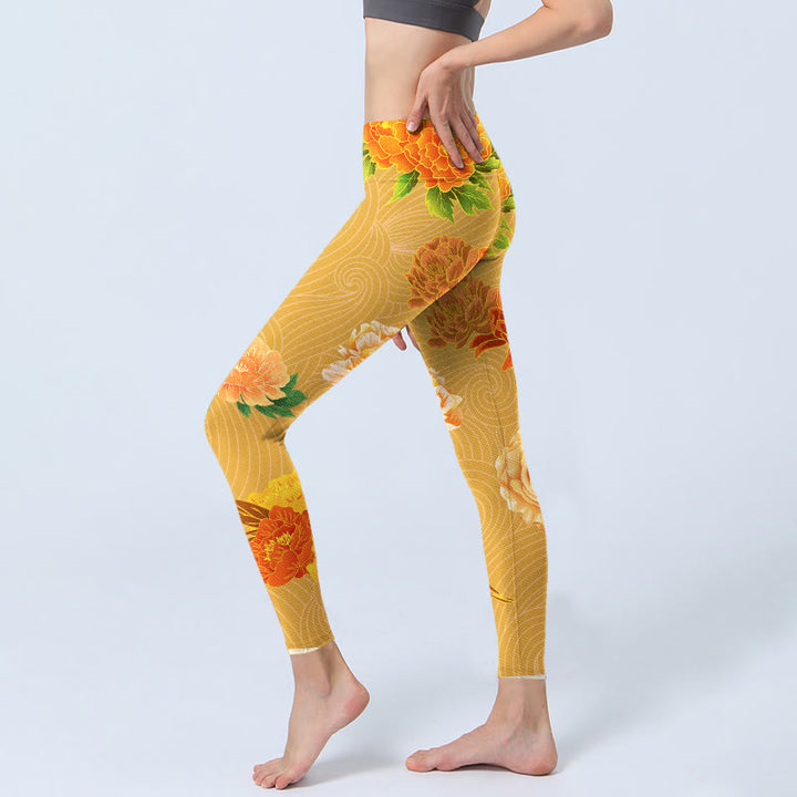 Buddha Stones Vibrant Rose Flowers Print Gym Leggings Women's Yoga Pants