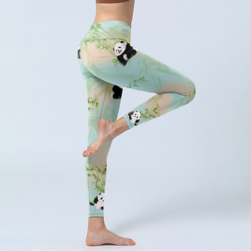 Buddha Stones Pandas Bamboo Print Gym Leggings Women's Yoga Pants