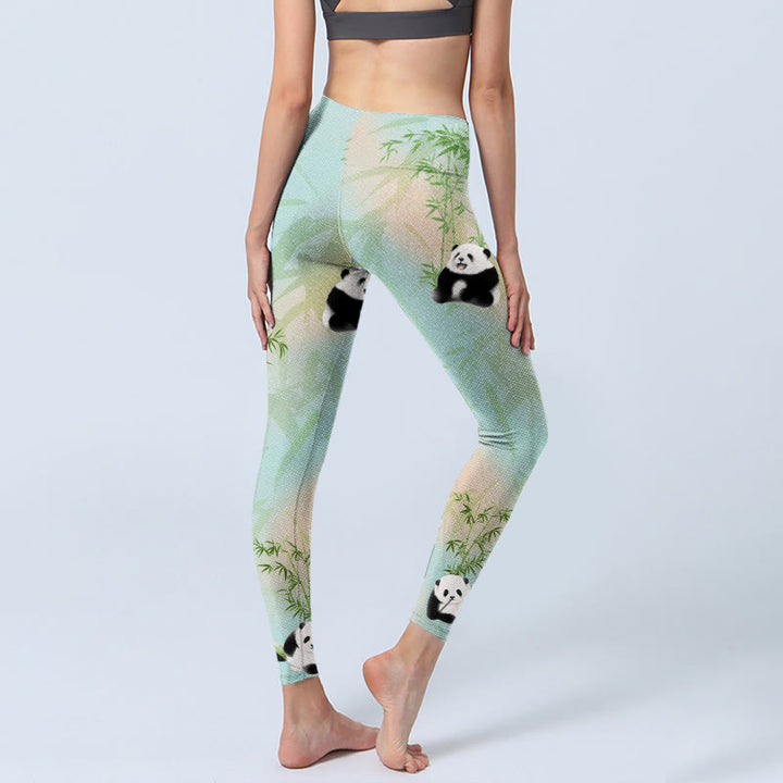 Buddha Stones Pandas Bamboo Print Gym Leggings Women's Yoga Pants