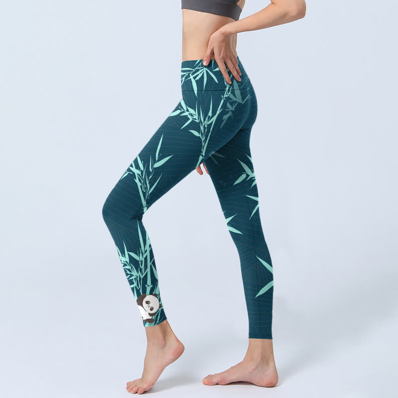 Buddha Stones Lush Turquoise Bamboo Panda Pattern Gym Leggings Women's Yoga Pants