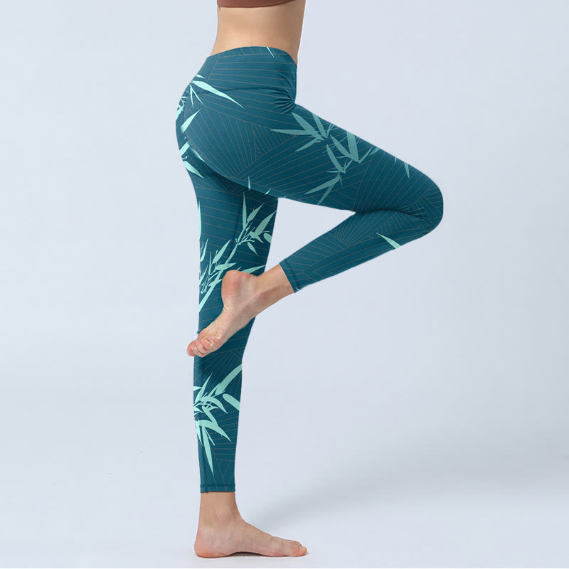 Buddha Stones Lush Turquoise Bamboo Panda Pattern Gym Leggings Women's Yoga Pants