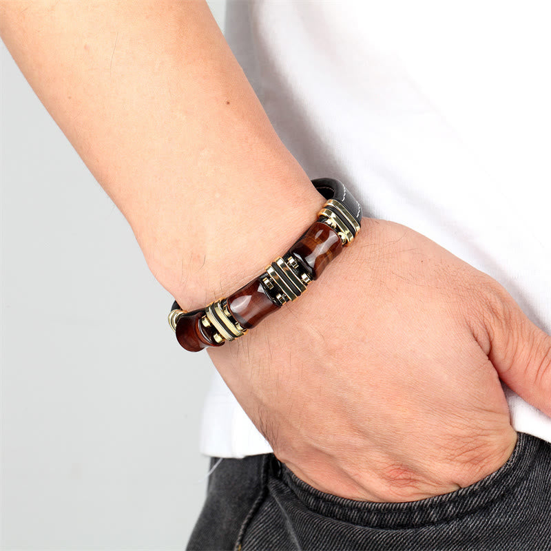 Buddha Stones Tiger Eye Three Bamboo Stone Protection Power Leather Bracelet - image 11
