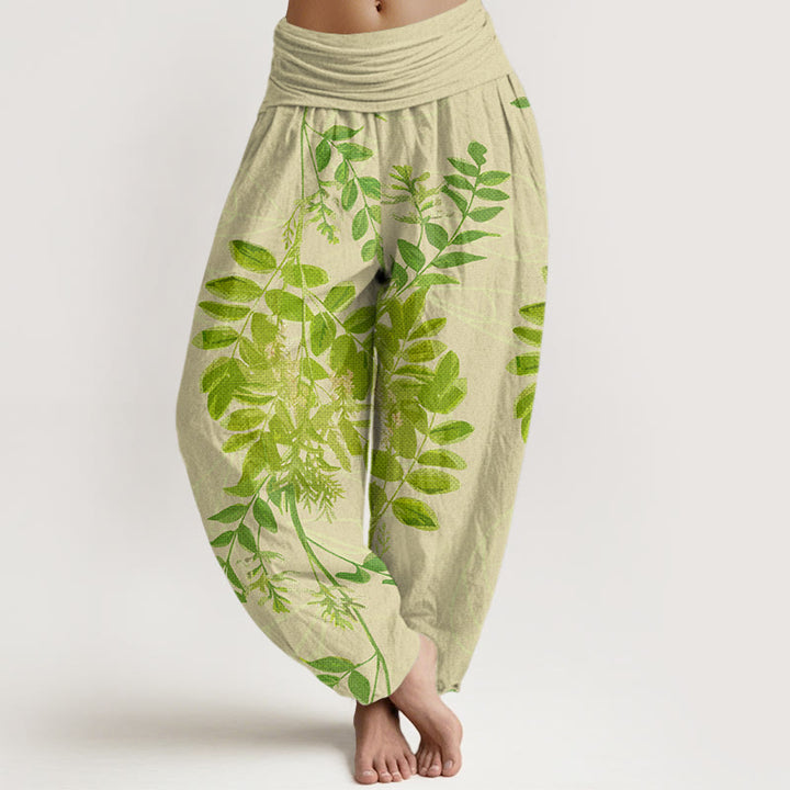 Buddha Stones Green Leaves Branches Women's Elastic Waist Harem Pants - PaleGoldenrod - US22，UK/AU26，EU54 (6XL) - image 0