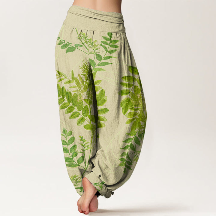 Buddha Stones Green Leaves Branches Women's Elastic Waist Harem Pants - image 1