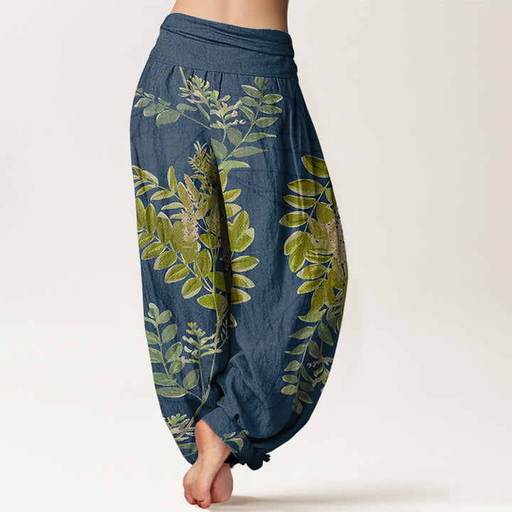 Buddha Stones Green Leaves Branches Women's Elastic Waist Harem Pants