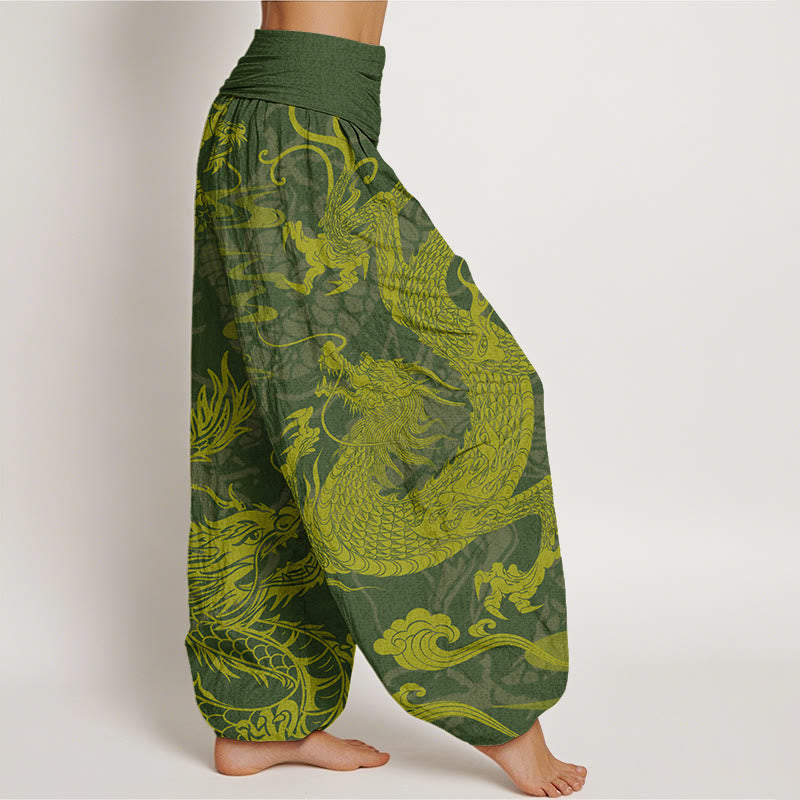 Buddha Stones Cotton Dragon Auspicious Clouds Women's Elastic Waist Harem Pants - image 6