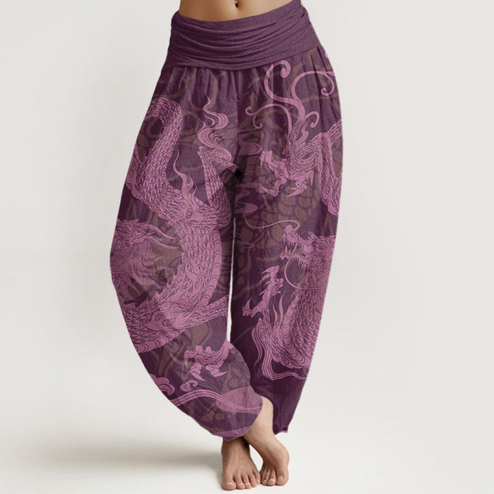 Buddha Stones Cotton Dragon Auspicious Clouds Women's Elastic Waist Harem Pants - Purple - US22，UK/AU26，EU54 (6XL) - image 7