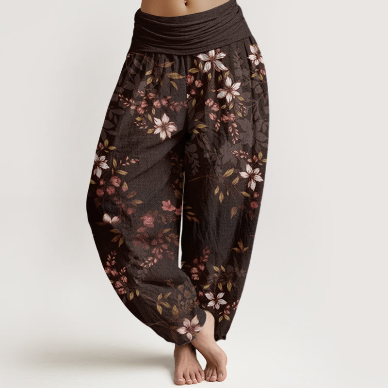 Buddha Stones Small White Blossoms Green Leaves Women's Elastic Waist Harem Pants - SaddleBrown - US22，UK/AU26，EU54 (6XL) - image 8