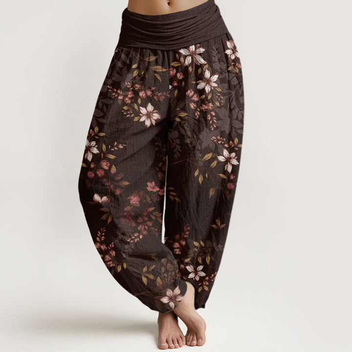 Buddha Stones Small White Blossoms Green Leaves Women's Elastic Waist Harem Pants - SaddleBrown - US22，UK/AU26，EU54 (6XL) - image 8