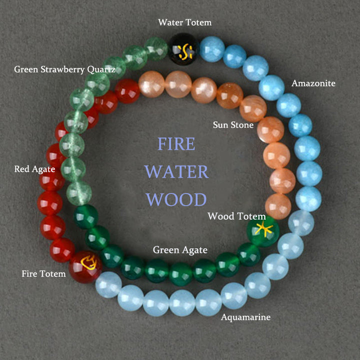 Buddha Stones Five Elements Various Crystal Agate Strawberry Quartz Wisdom Bracelet - Water Wood Fire(Wrist Circumference: 14-16cm) - image 18