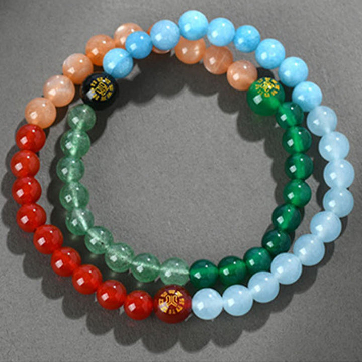 Buddha Stones Five Elements Various Crystal Agate Strawberry Quartz Wisdom Bracelet