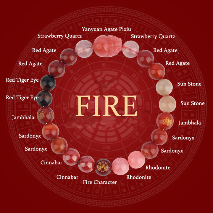 Buddha Stones Five Elements Various Crystal Agate Pixiu Wealth Bracelet - Fire(Wrist Circumference: 14-16cm) - 8mm - image 19