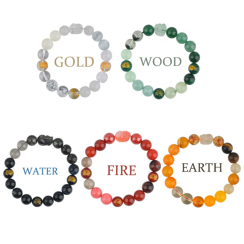 Buddha Stones Five Elements Various Crystal Agate Pixiu Wealth Bracelet