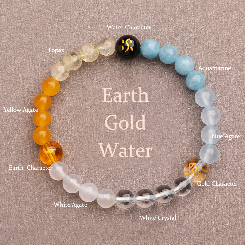 Buddha Stones Five Elements Various Agate Crystal Sun Stone Wisdom Bracelet