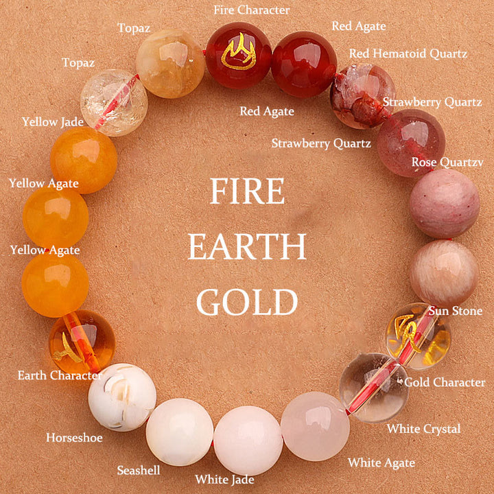 Buddha Stones Five Elements Various Agate Crystal Sun Stone Wisdom Bracelet