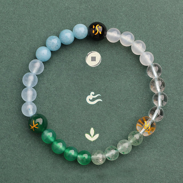 Buddha Stones Five Elements Various Agate Crystal Sun Stone Wisdom Bracelet - image 26