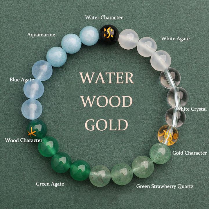 Buddha Stones Five Elements Various Agate Crystal Sun Stone Wisdom Bracelet