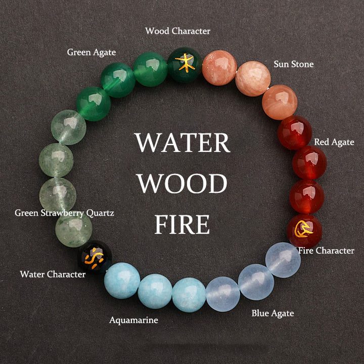 Buddha Stones Five Elements Various Agate Crystal Sun Stone Wisdom Bracelet