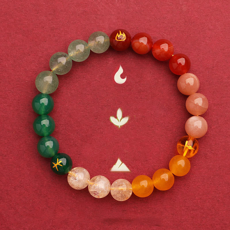 Buddha Stones Five Elements Various Agate Crystal Sun Stone Wisdom Bracelet