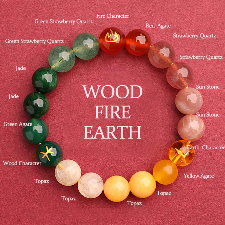 Buddha Stones Five Elements Various Agate Crystal Sun Stone Wisdom Bracelet