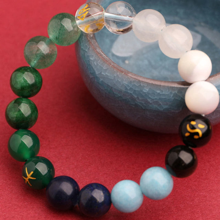 Buddha Stones Five Elements Various Agate Crystal Sun Stone Wisdom Bracelet