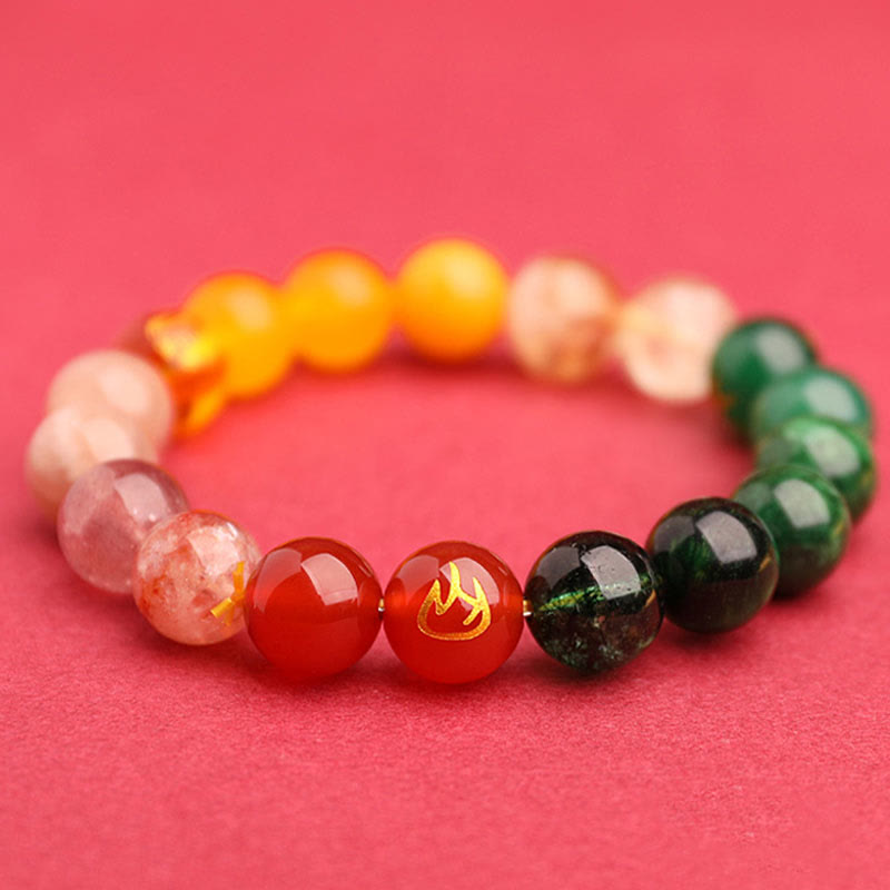 Buddha Stones Five Elements Various Agate Crystal Sun Stone Wisdom Bracelet