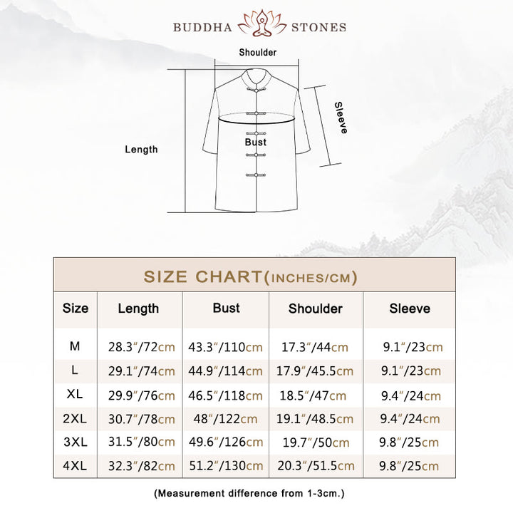 Buddha Stones 2Pcs Frog-Button Fu Character Dragon Bamboo Leaf Short Sleeve Shirt Pants Men's Set - image 5