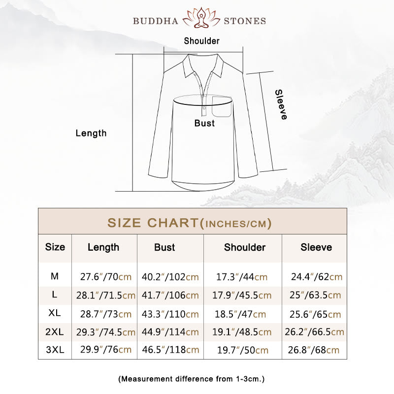 Buddha Stones Solid Color Loose Long Sleeve Half Button Shirt Linen Men Clothing