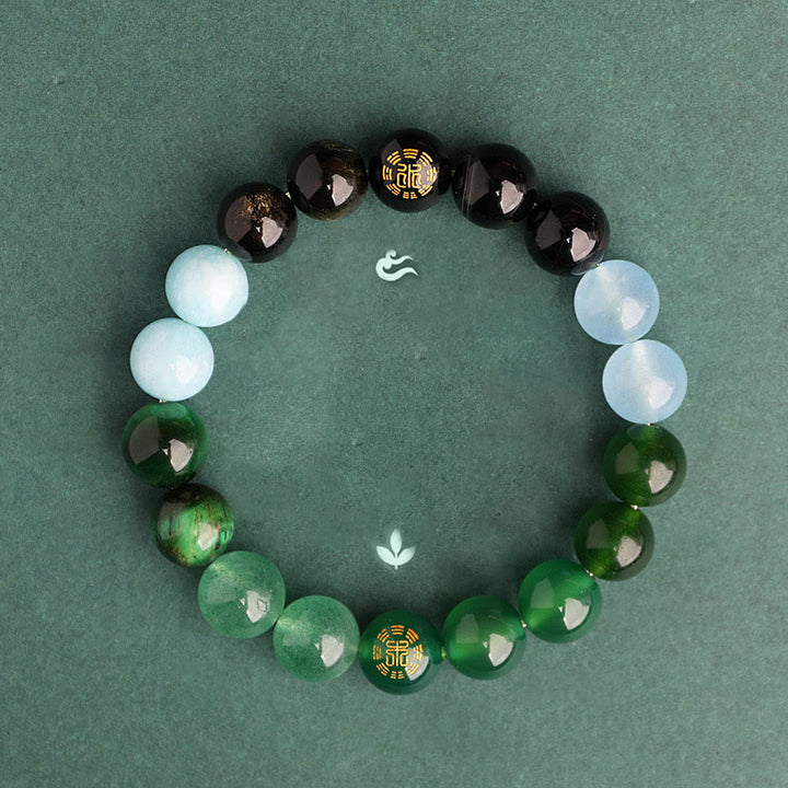 Buddha Stones Five Elements Various Agate Crystal Black Onyx Green Chalcedony Aquamarine Wisdom Bracelet - image 1