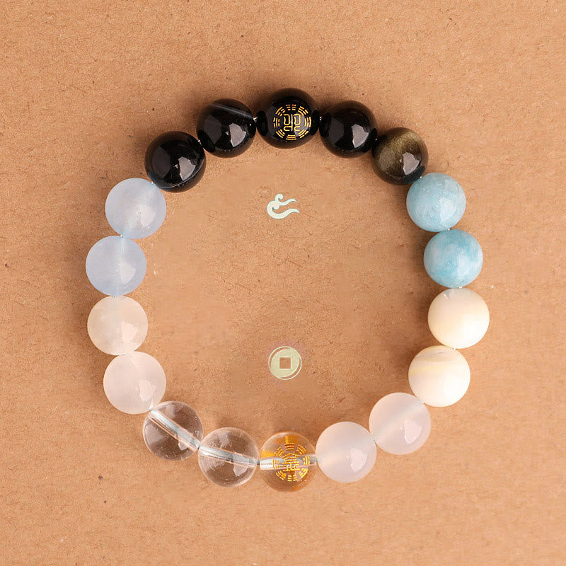 Buddha Stones Five Elements Various Agate Crystal Black Onyx Green Chalcedony Aquamarine Wisdom Bracelet - image 22