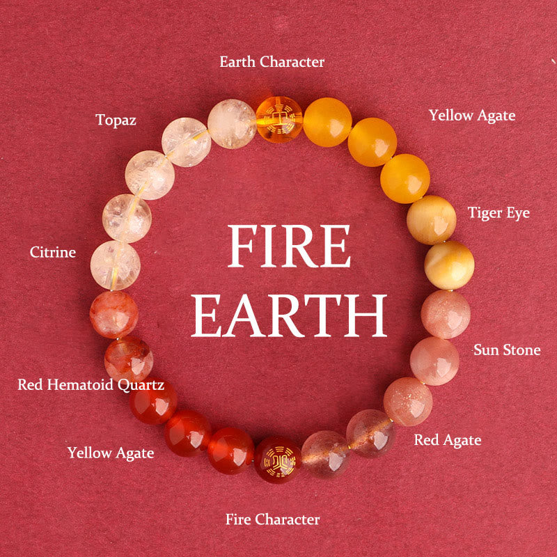 Buddha Stones Five Elements Various Agate Crystal Black Onyx Green Chalcedony Aquamarine Wisdom Bracelet - Fire Earth(Wrist Circumference: 14-16cm) - 8mm - image 37