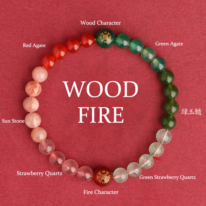 Buddha Stones Five Elements Various Agate Crystal Black Onyx Green Chalcedony Aquamarine Wisdom Bracelet - Wood Fire(Wrist Circumference: 14-16cm) - 6mm - image 45