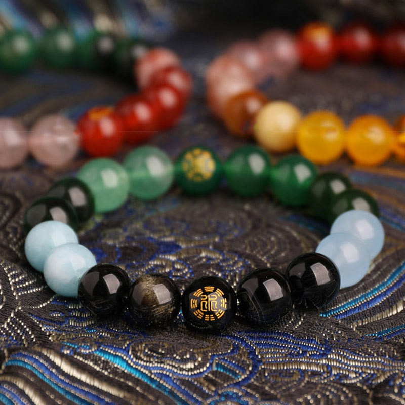 Buddha Stones Five Elements Various Agate Crystal Black Onyx Green Chalcedony Aquamarine Wisdom Bracelet - image 25