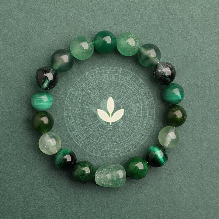 Buddha Stones Five Elements Various Agate Crystal Green Strawberry Quartz Moss Agate Green Phantom Luck Bracelet - image 3